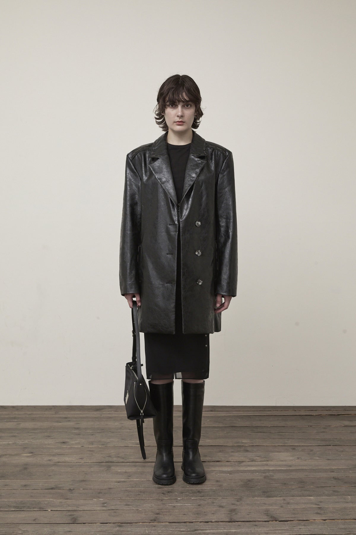 Matin Kim - Faux Leather Half Double Jacket (Black) product image 5 | TRAB K-Fashion Australia