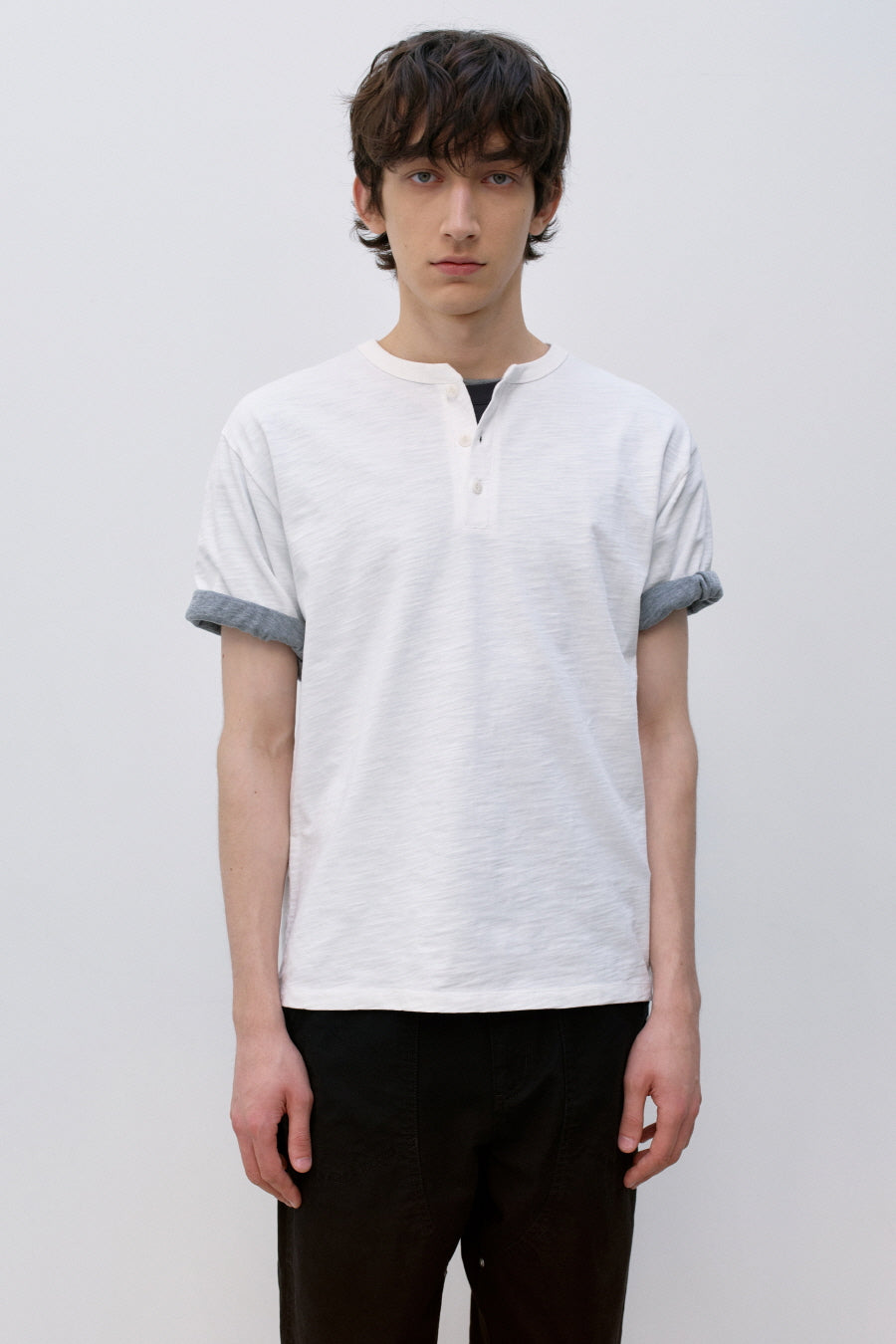 Insilence - Henley Neck Short Sleeve (White) product image 2 | TRAB K-Fashion Australia