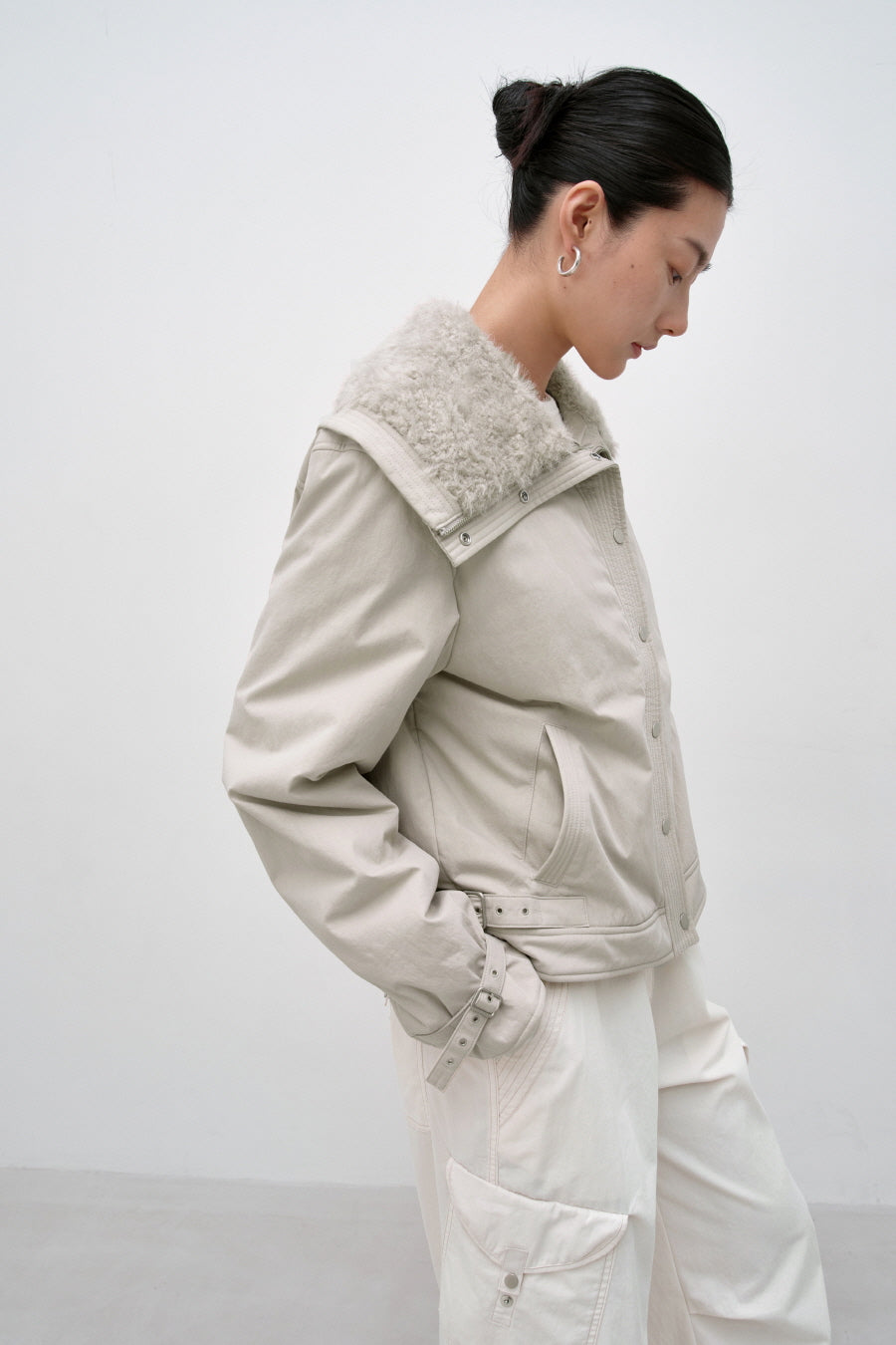 Insilence - Spread Fur Collar Jumper (Grey Beige) product image 3 | TRAB K-Fashion Australia