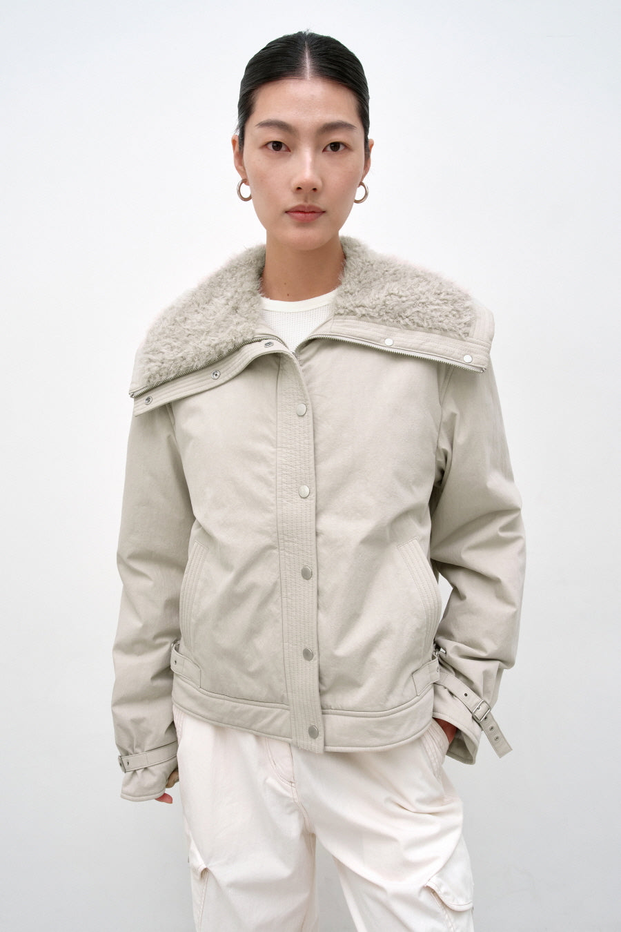 Insilence - Spread Fur Collar Jumper (Grey Beige) product image 2 | TRAB K-Fashion Australia