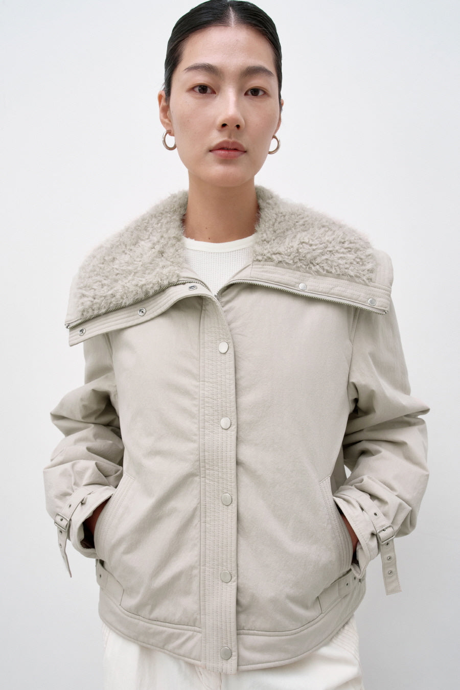 Insilence - Spread Fur Collar Jumper (Grey Beige) product image 4 | TRAB K-Fashion Australia