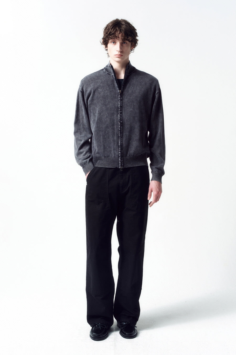 Insilence - Stone Washed Knit Zip-Up (Washed Grey) product image 1 | TRAB K-Fashion Australia