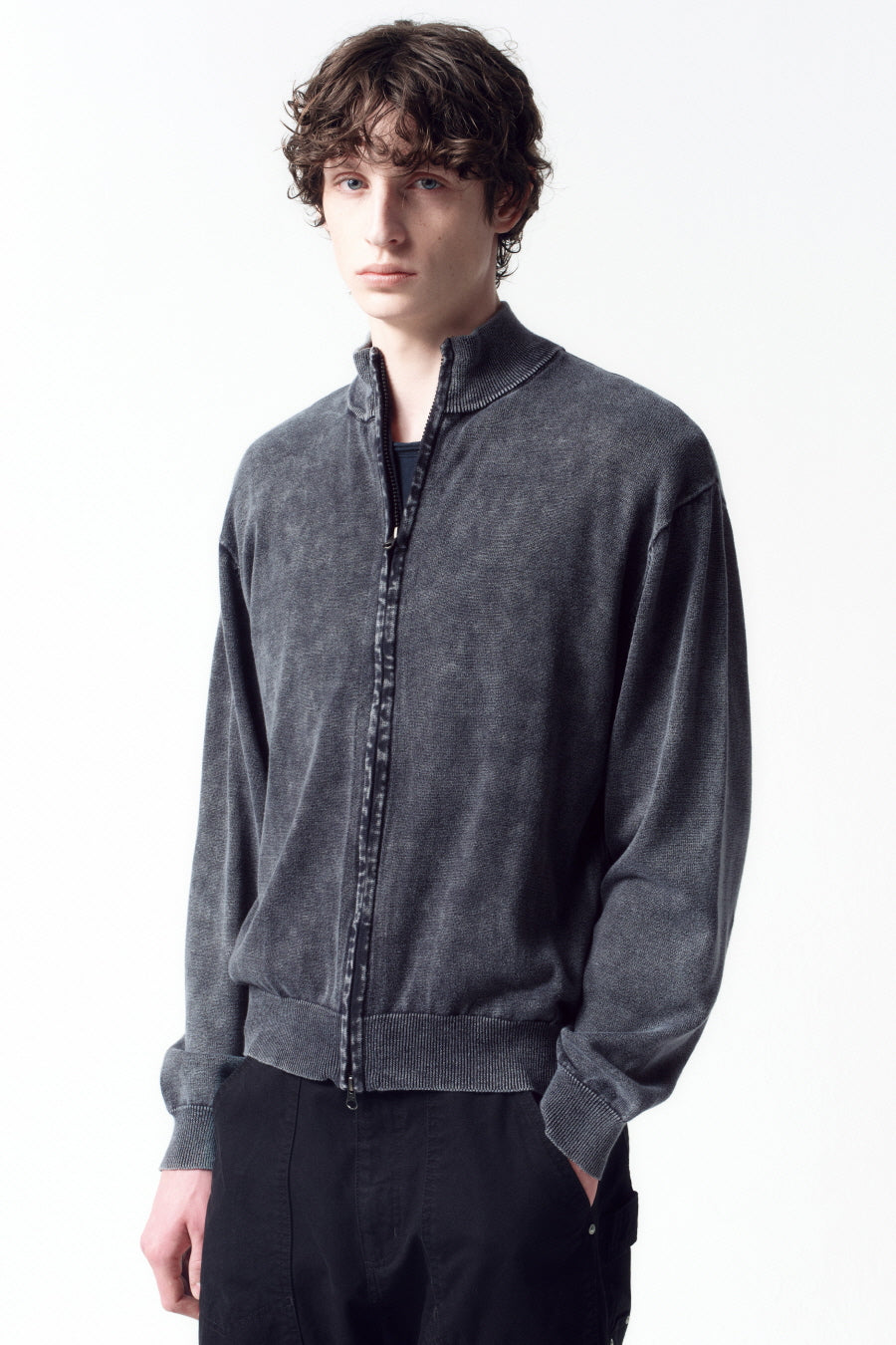 Insilence - Stone Washed Knit Zip-Up (Washed Grey) product image 2 | TRAB K-Fashion Australia