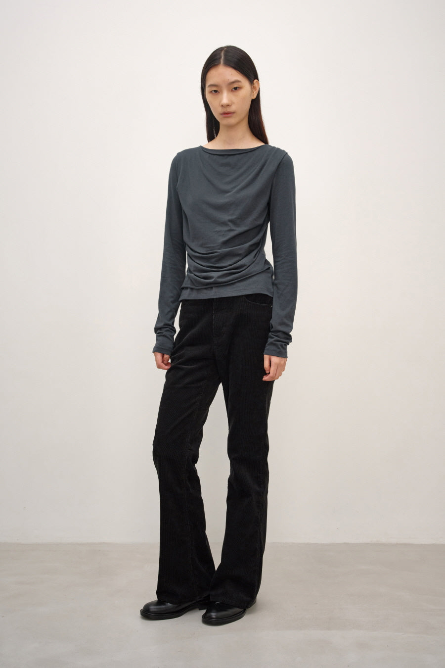 Insilence - Draping Boat Neck Long Sleeve (Charcoal) product image 6 | TRAB K-Fashion Australia