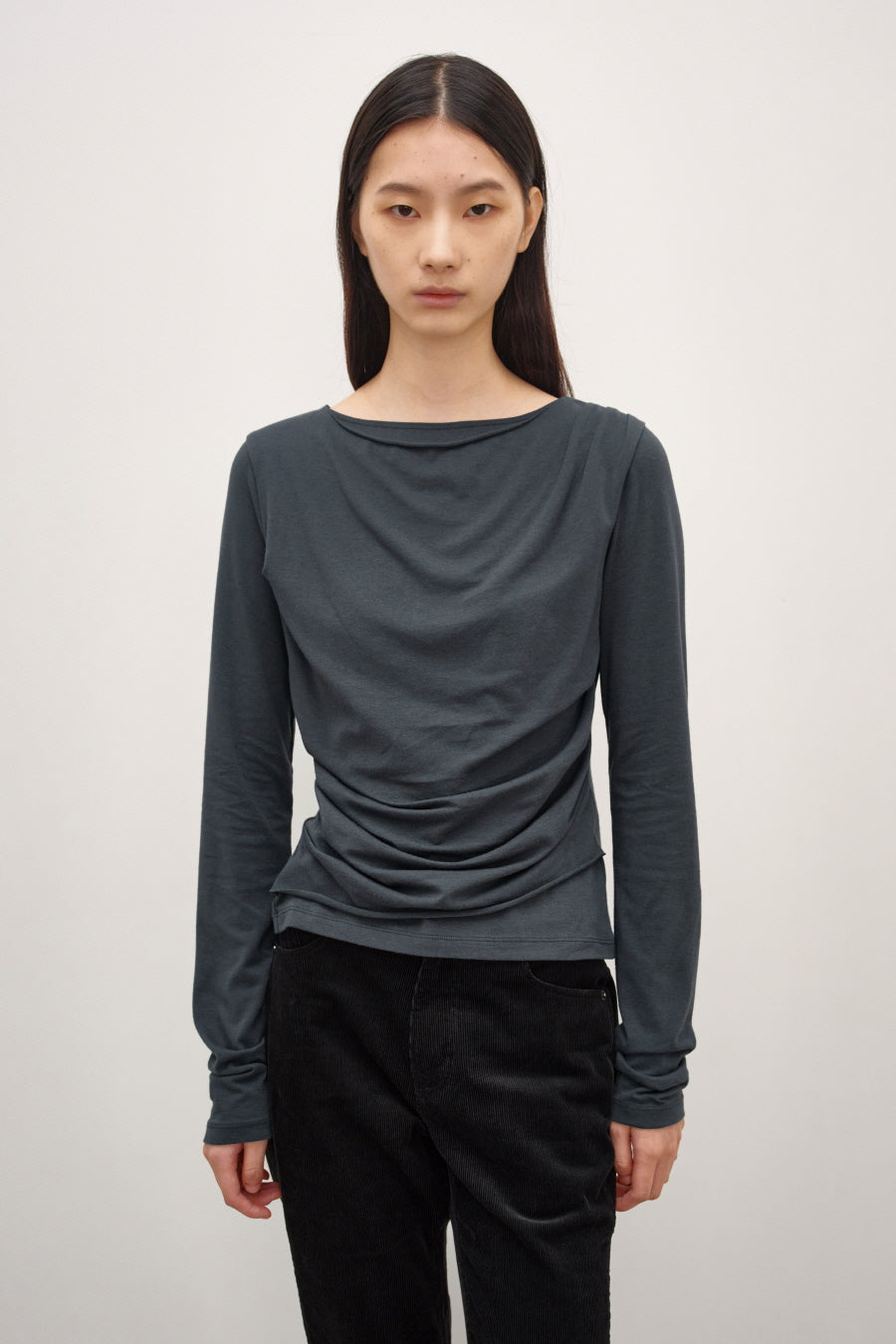 Insilence - Draping Boat Neck Long Sleeve (Charcoal) product image 1 | TRAB K-Fashion Australia