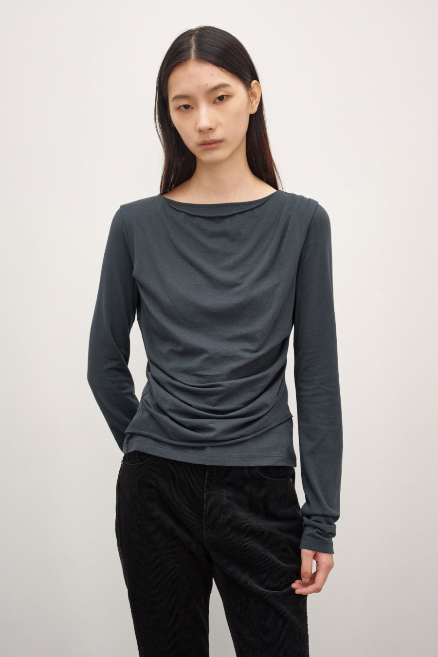 Insilence - Draping Boat Neck Long Sleeve (Charcoal) product image 2 | TRAB K-Fashion Australia
