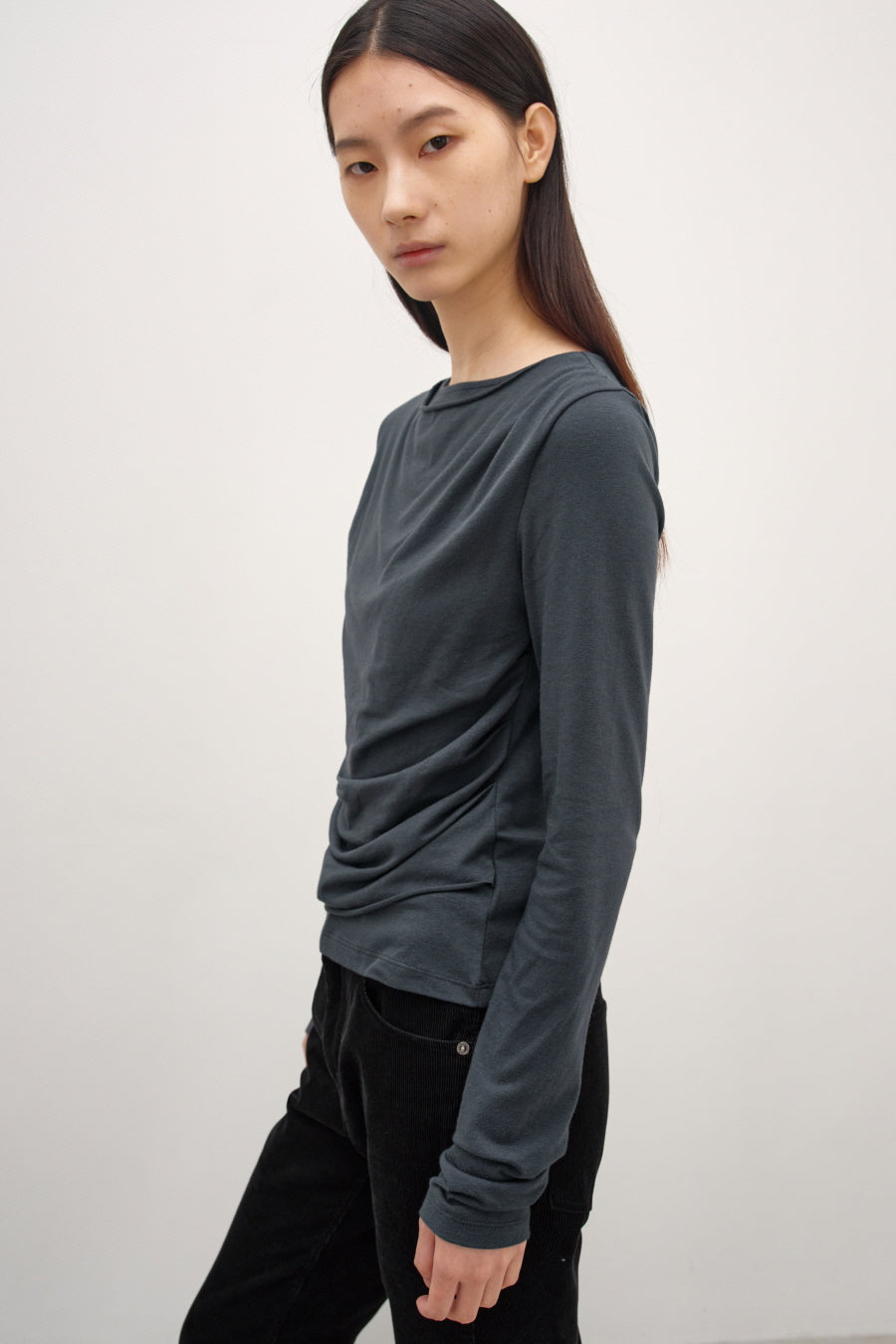 Insilence - Draping Boat Neck Long Sleeve (Charcoal) product image 4 | TRAB K-Fashion Australia