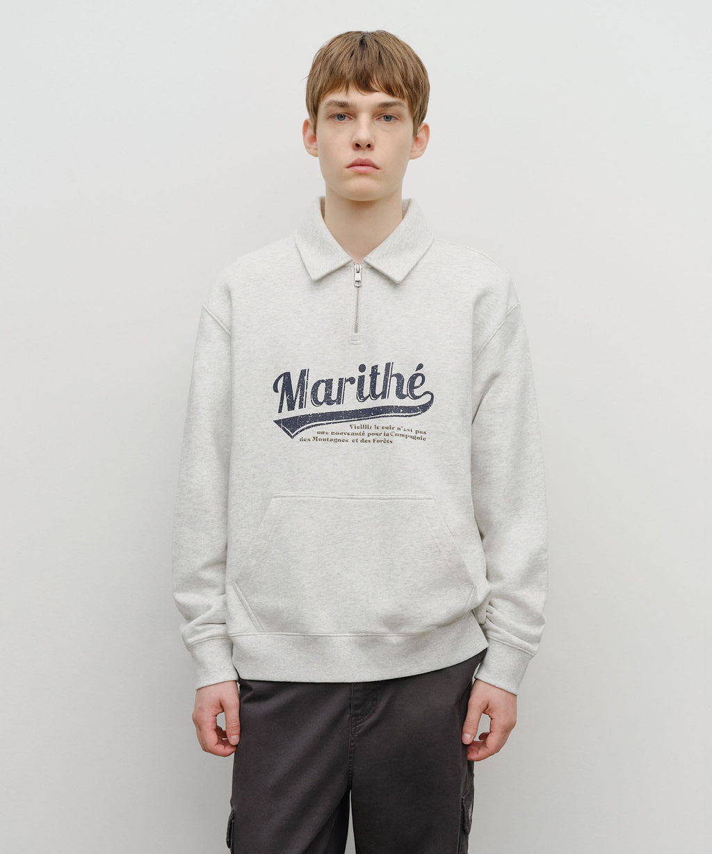 Marithe & Francois Girbaud - Baseball Logo Collar Half Zipup Sweatshirt (Light Heather Gray) product image 1 | TRAB K-Fashion Australia