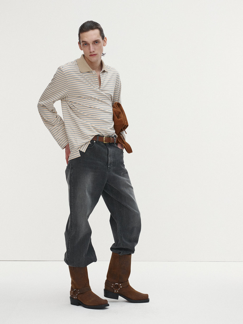 Tonywack - Striped Cotton Polo T-Shirt (Beige Multi Stripe) product image 1 | TRAB K-Fashion Australia