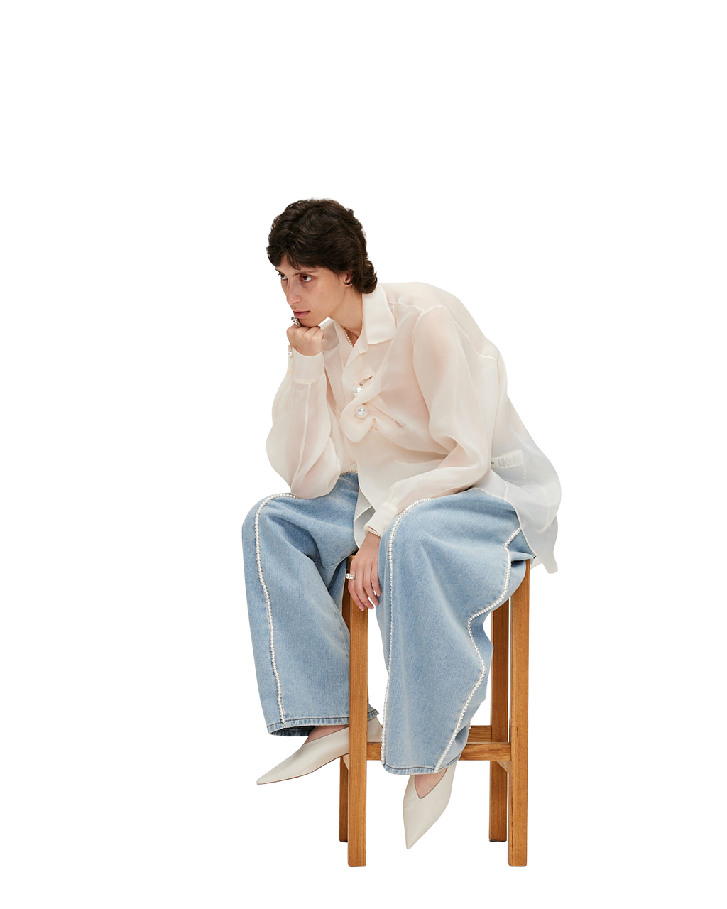 Kimhe Kim - Pearl Buttons Organza Draped Shirt (Ivory) product image 5 | TRAB K-Fashion Australia