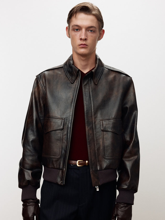 Tonywack - Goat Leather Aviator Jacket (Vintage Treatment) (Dark Brown) product image 4 | TRAB K-Fashion Australia