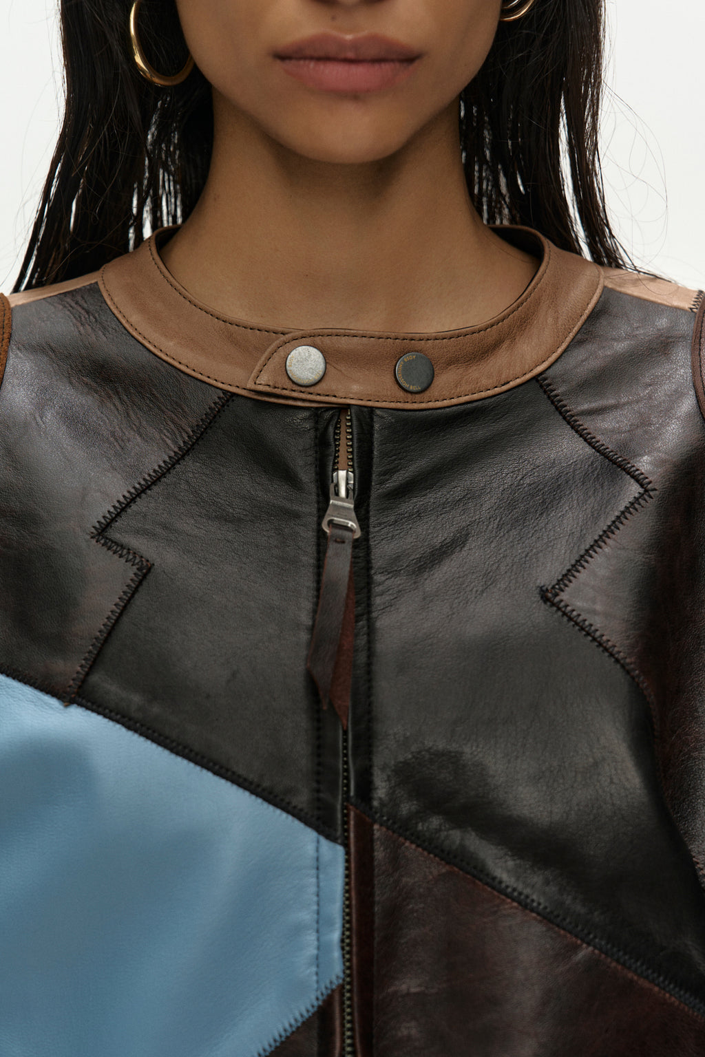 Andersson Bell - Leather Patchwork Biker Jacket (Dark Brown) product image 5 | TRAB K-Fashion Australia