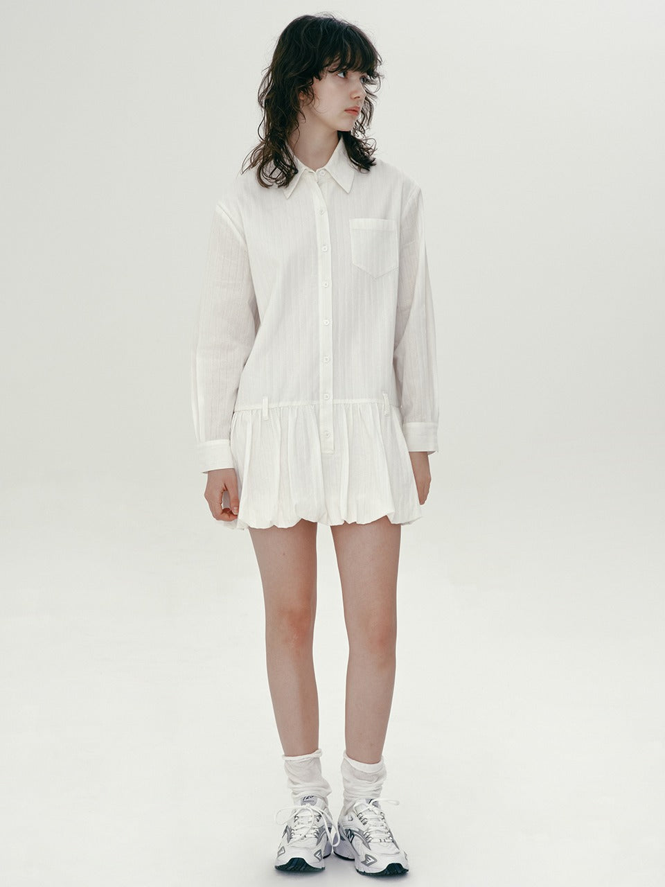 Margarin Fingers - Shirt Balloon One-Piece (White) product image 1 | TRAB K-Fashion Australia