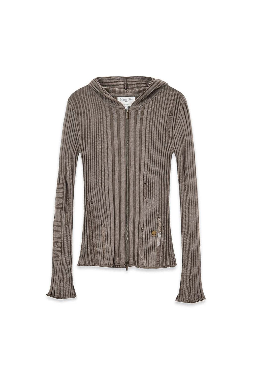 Matin Kim - Logo Point Damage Slim Hoody Cardigan (Khaki Brown) product image 1 | TRAB K-Fashion Australia