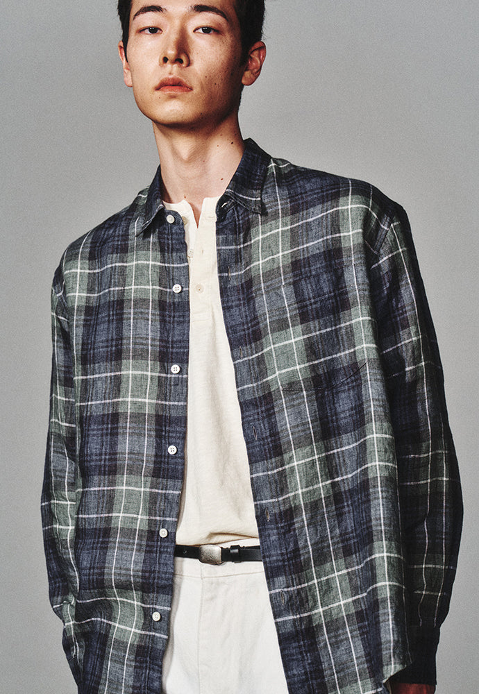 Art if acts - Linen French Check Shirt (Khaki/Blue) product image 6 | TRAB K-Fashion Australia