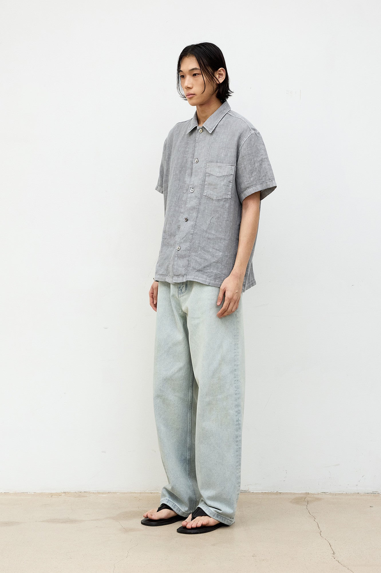 Coor - Linen Dyed Cropped Half Shirt (Washed Gray) product image 3 | TRAB K-Fashion Australia