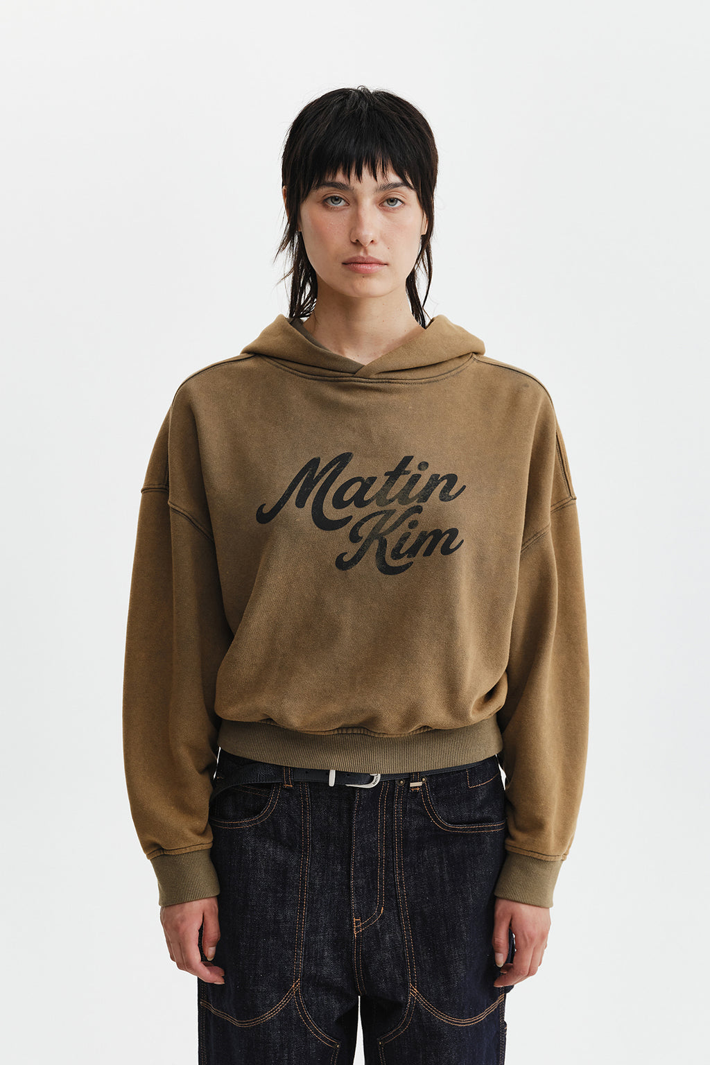 Matin Kim - Washed Calligraphy Logo Hoody Top (Khaki) product image 6 | TRAB K-Fashion Australia