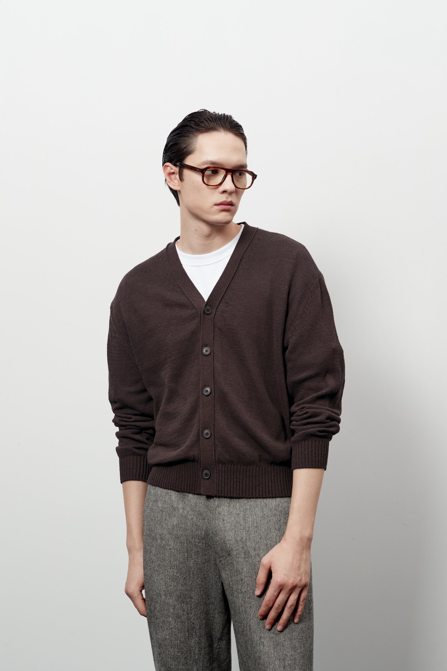 Stu - V- Neck Light Cardigan (Brown) product image 16 | TRAB K-Fashion Australia