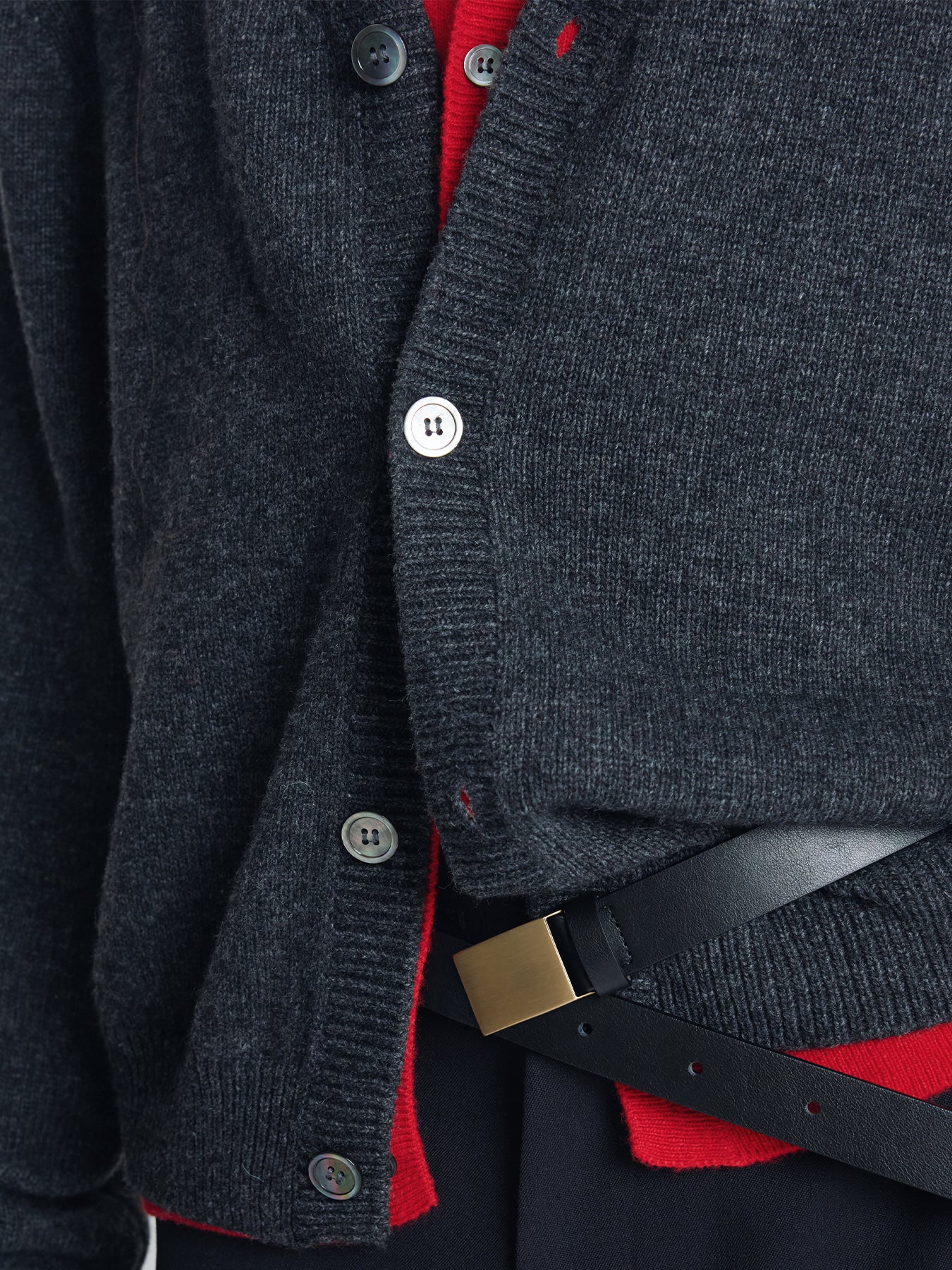 Tonywack - Wool And Cashmere Layered Cardigan (Charcoal/Red) product image 6 | TRAB K-Fashion Australia