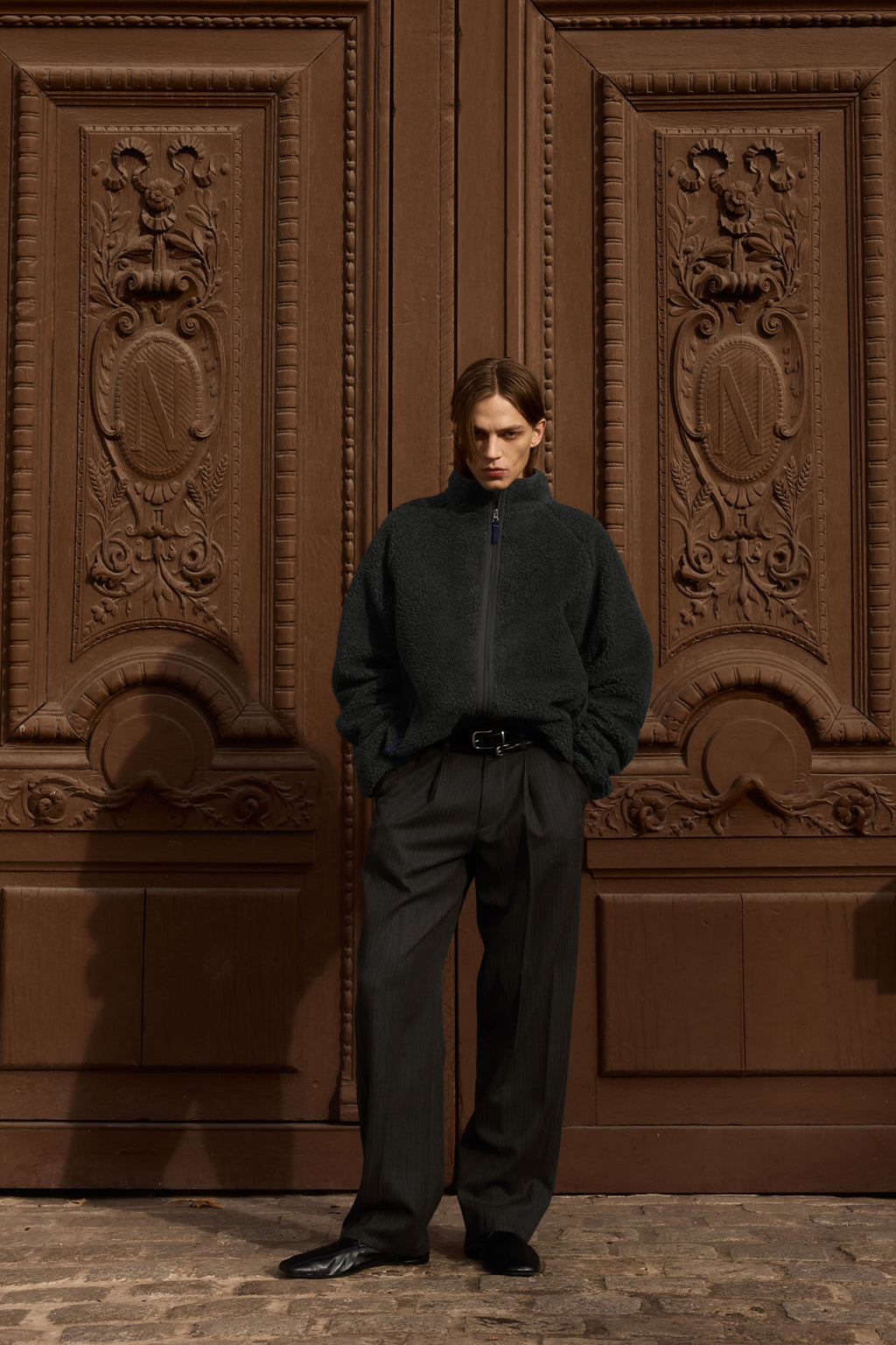 STU - Fleece Zip-Up Jacket In (Charcoal) product image 1 | TRAB K-Fashion Australia