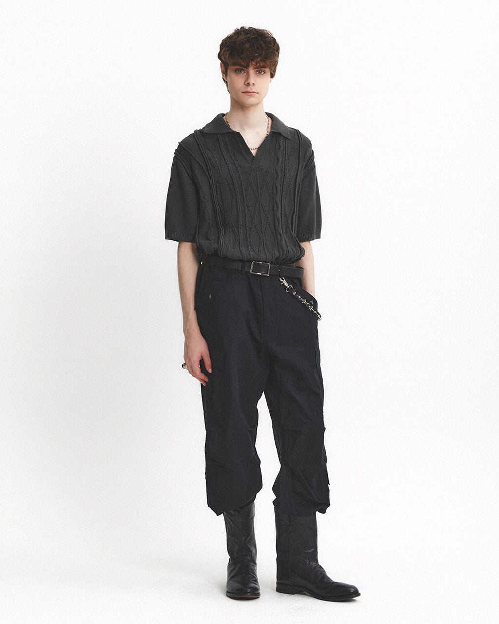 Eastlogue - Asymmetrical Cable Half Knit (Charcoal) product image 2 | TRAB K-Fashion Australia