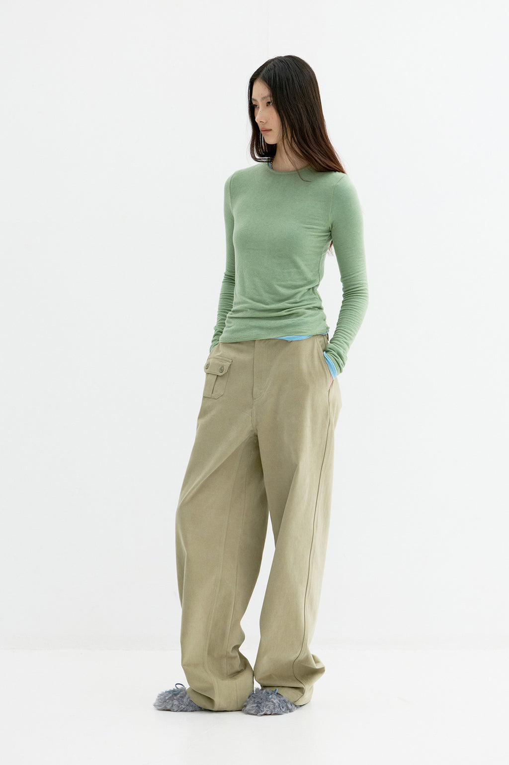 Coor - Long Sleeve Slim Top (Khaki Green) product image 3 | TRAB K-Fashion Australia
