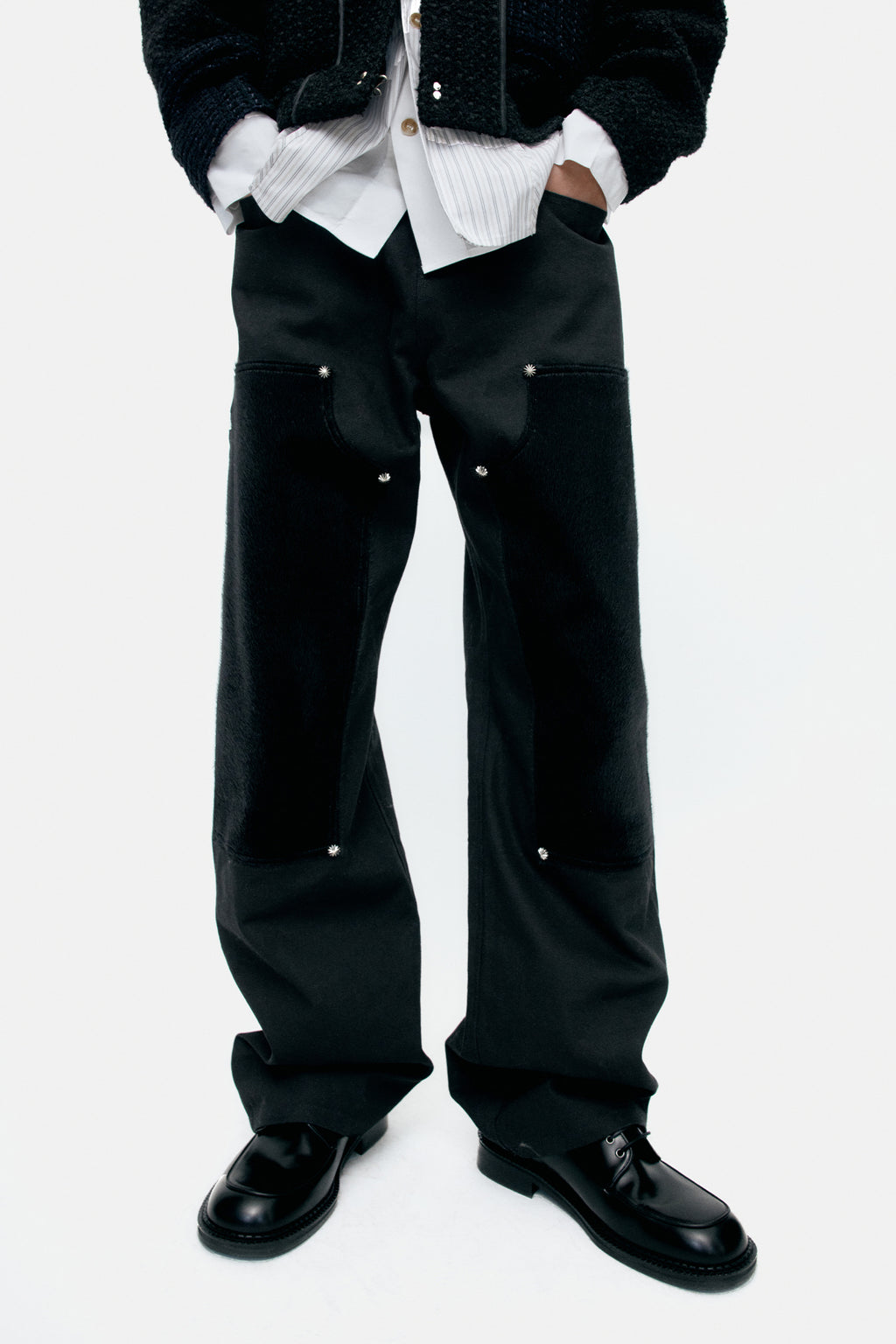 Andersson Bell - Faux Pony Hair Leather Carpenter Wide-Leg Jeans (Black) product image 4 | TRAB K-Fashion Australia