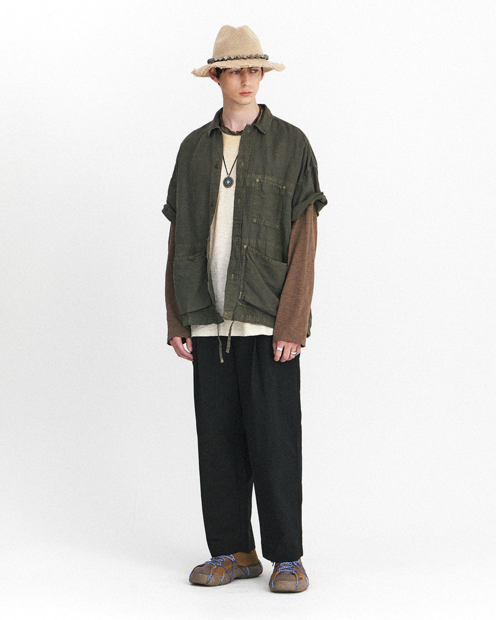 Eastlogue - Carpenter Work Half Shirts (Olive) product image 1 | TRAB K-Fashion Australia