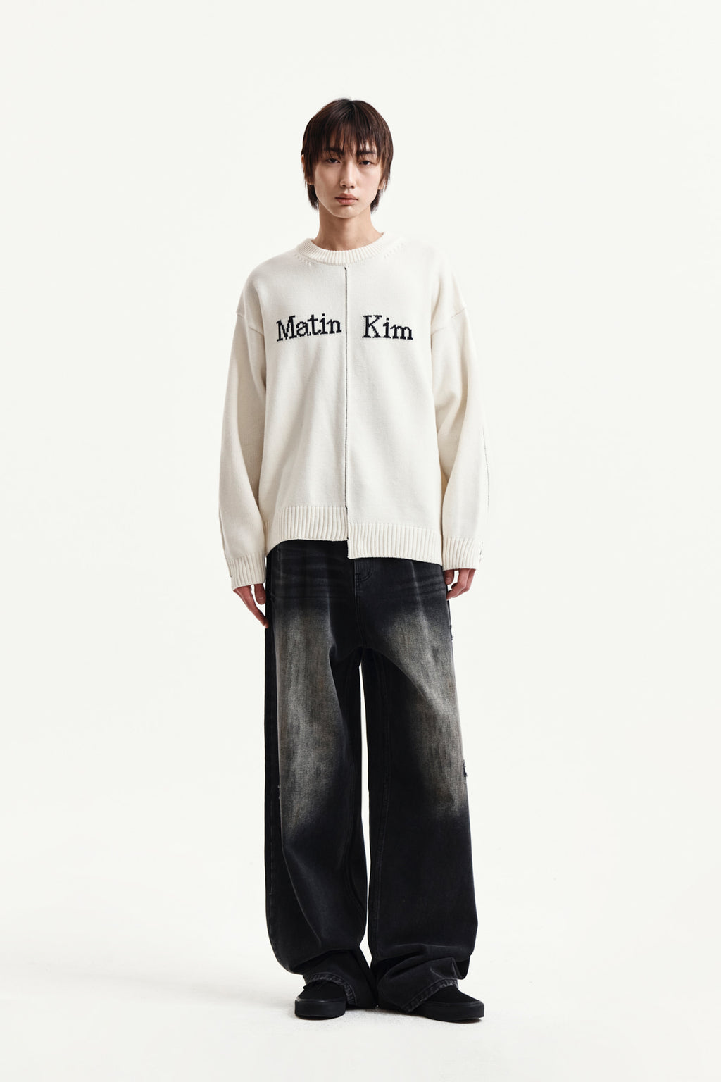 Matin Kim - Asymmetric Logo Knit Pullover (Ivory) product image 14 | TRAB K-Fashion Australia