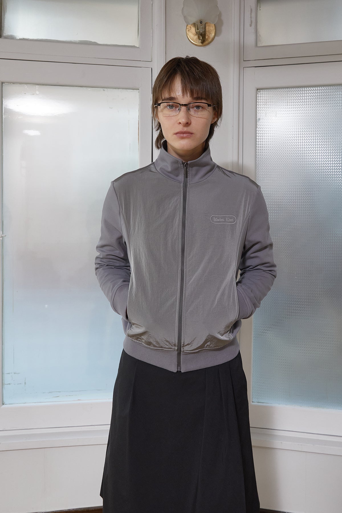 Matin Kim - High Neck Windbreaker Zip Up (Grey) product image 10 | TRAB K-Fashion Australia