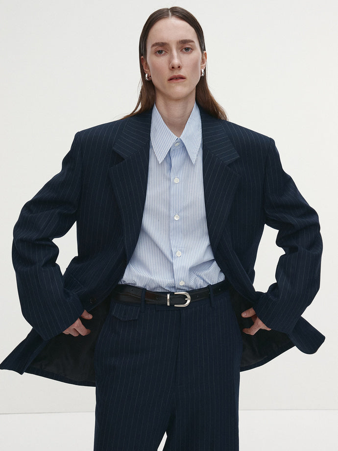 Tonywack - Striped Wool Oversized Tailored Jacket (Navy Pinstripe) product image 5 | TRAB K-Fashion Australia