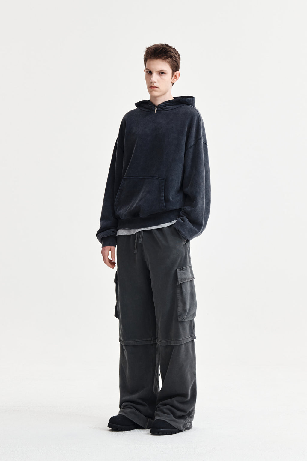 Matin Kim - Zipper Point Washed Hoody (Charcoal) product image 8 | TRAB K-Fashion Australia