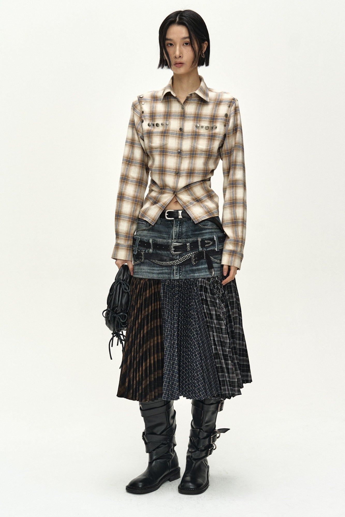 Andersson Bell - Check Studded Contour Shirt (beige) (Beige) product image 1 | TRAB K-Fashion Australia