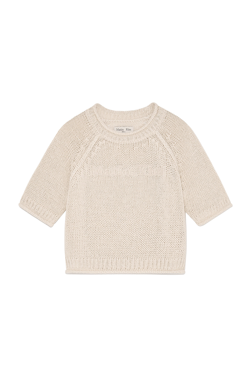 Matin Kim - Three Quarter Sleeve Logo Knit Pullover (Beige) product image 1 | TRAB K-Fashion Australia