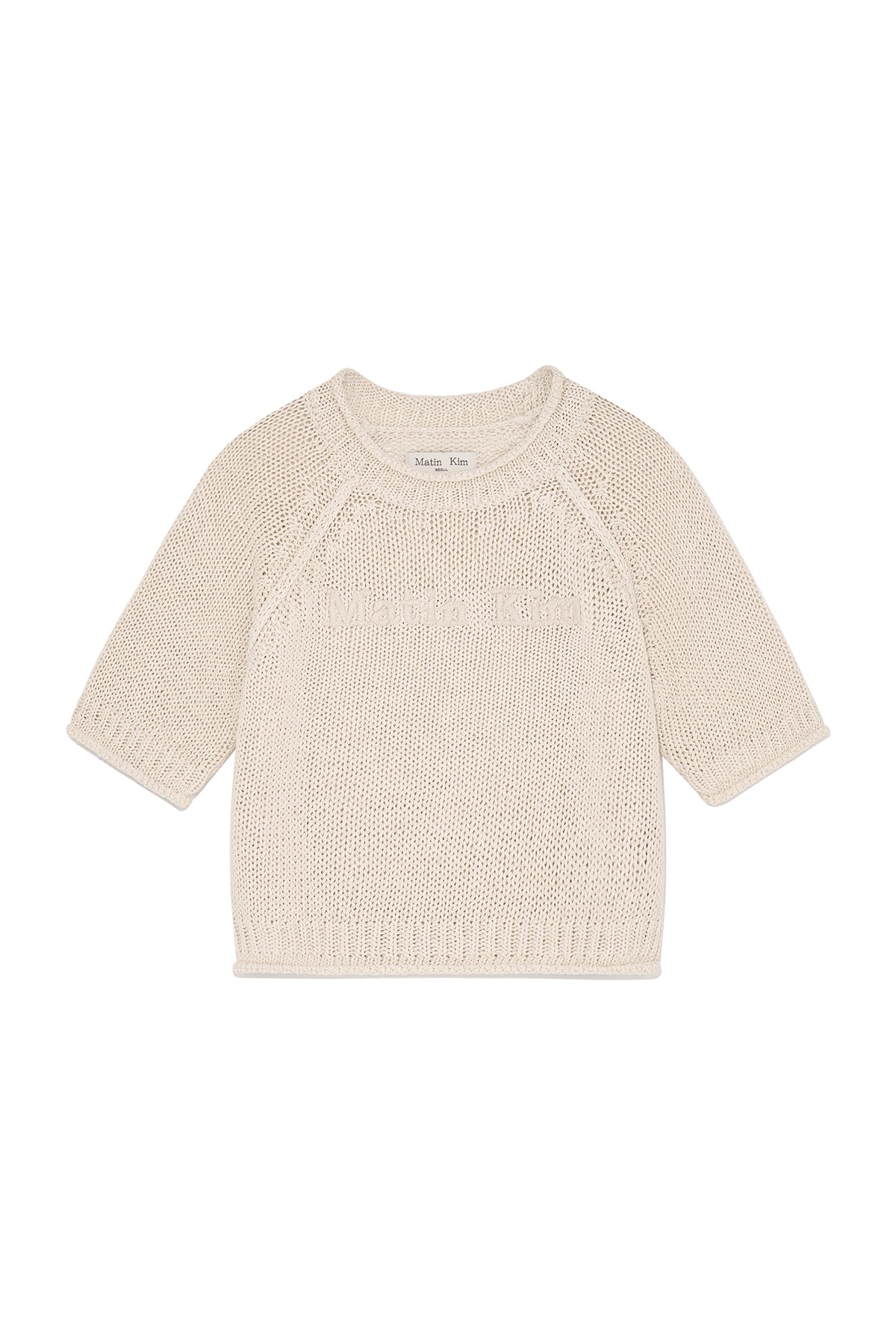 Matin Kim - Three Quarter Sleeve Logo Knit Pullover (Beige) product image 1 | TRAB K-Fashion Australia