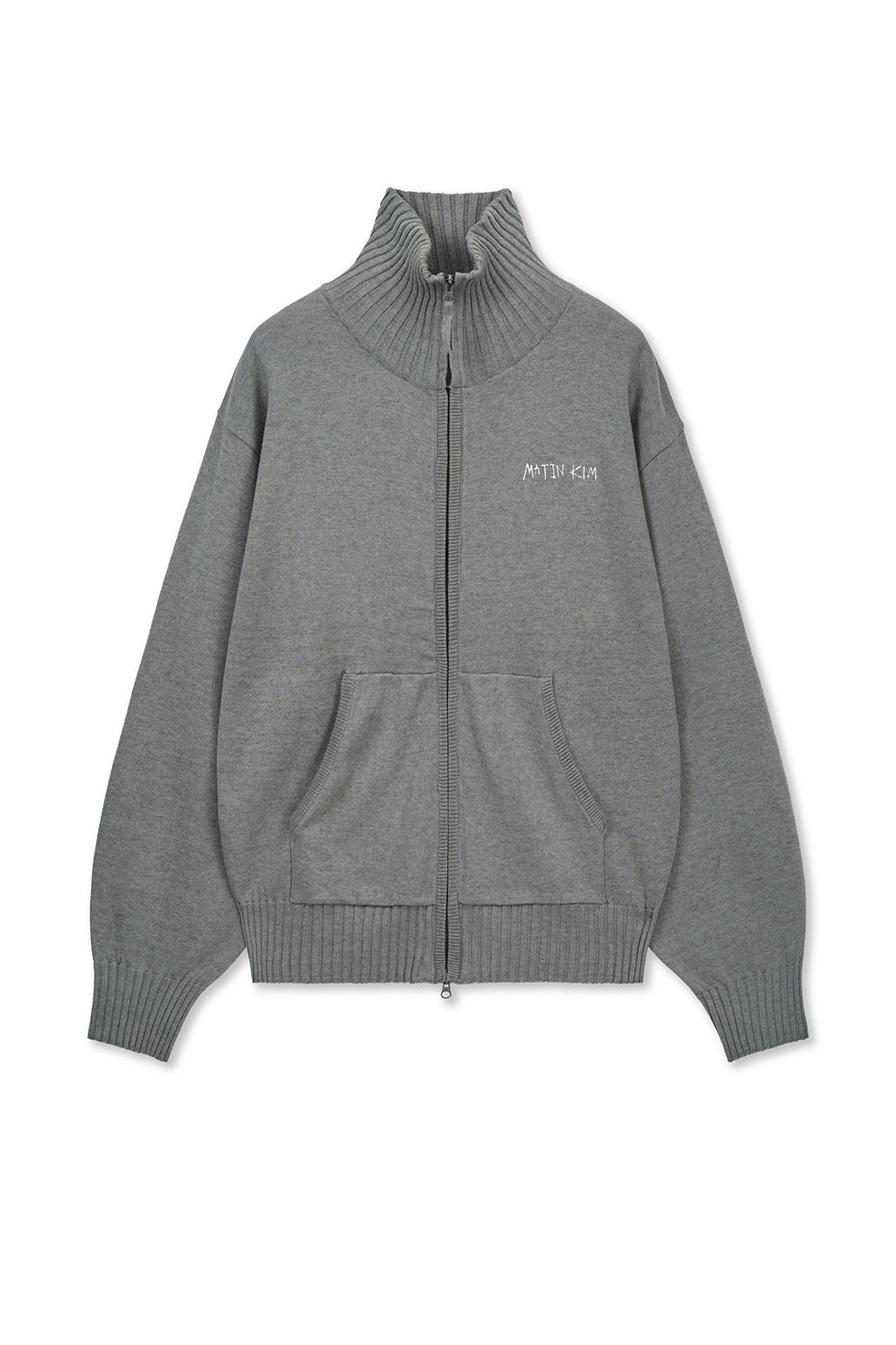 Matin Kim - High Neck Embroidered Logo Zip Up (Grey) product image 1 | TRAB K-Fashion Australia