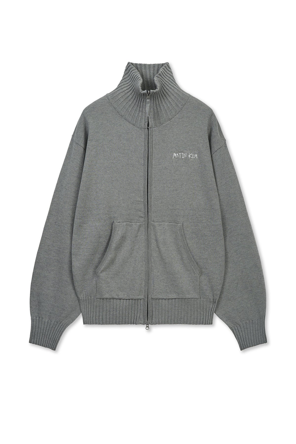Matin Kim - High Neck Embroidered Logo Zip Up (Grey) product image 1 | TRAB K-Fashion Australia
