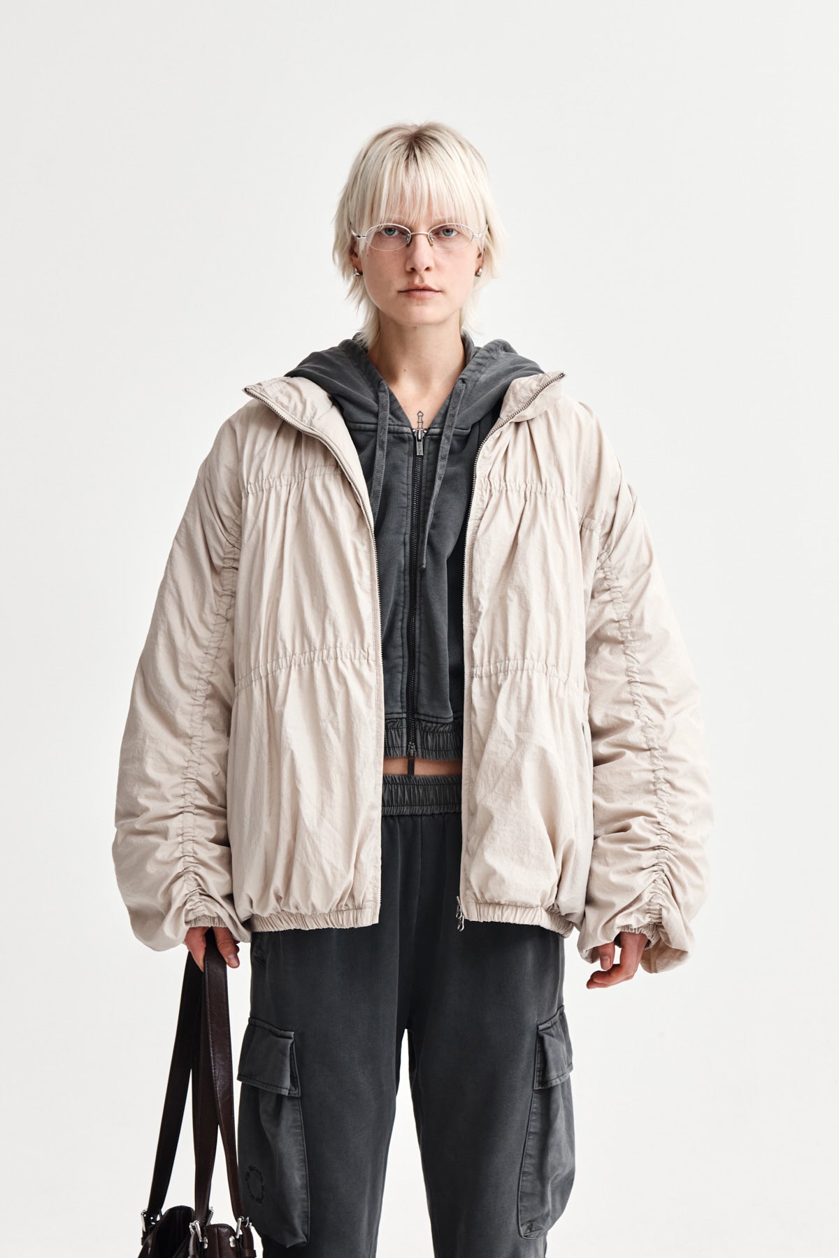 Matin Kim - High Neck Shirring Down Jumper (Light Beige) product image 9 | TRAB K-Fashion Australia