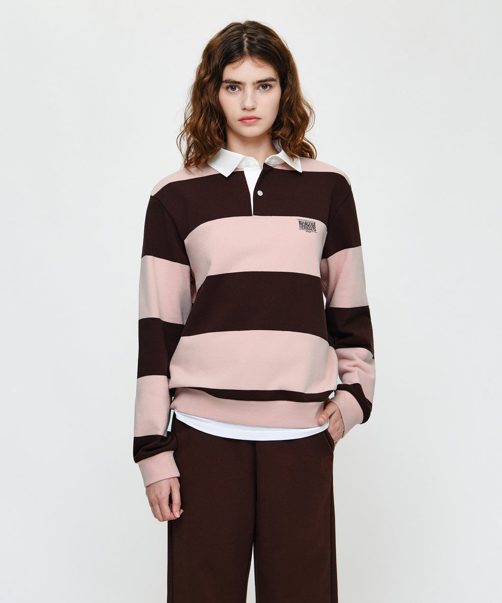 Marithe & Francois Girbaud - Small Classic Logo Rugby Stripe Sweatshirt (Brown) product image 1 | TRAB K-Fashion Australia