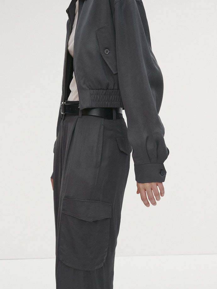 Tonywack - Satin Cropped Blouson Jacket (Carbon Grey) product image 7 | TRAB K-Fashion Australia