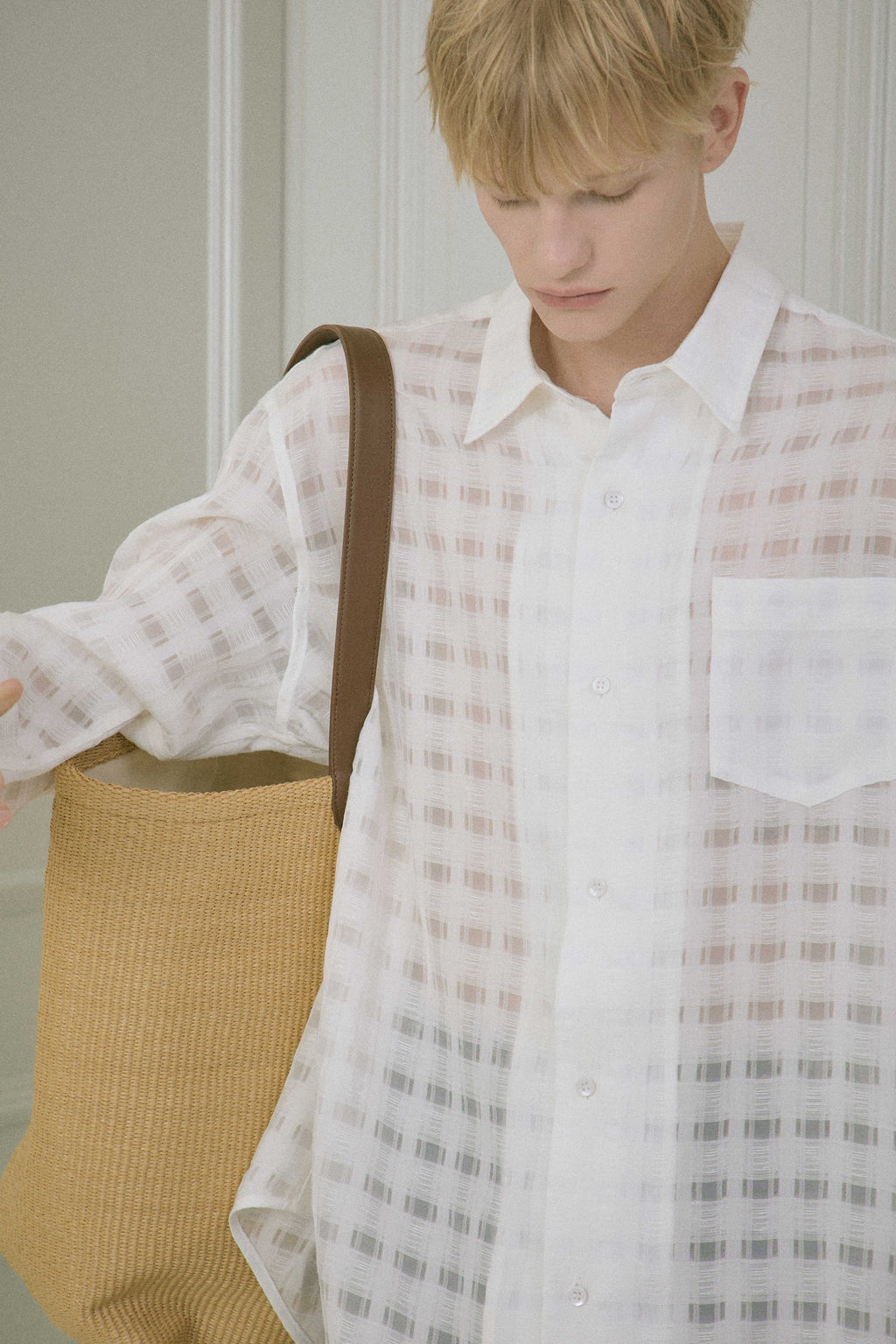 STU - Comfortable Check Shirt (White) product image 7 | TRAB K-Fashion Australia