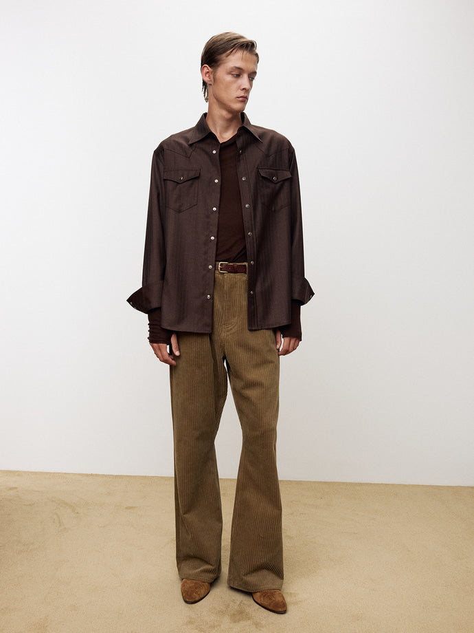 Tonywack - Striped Wool Western Shirt (Sepia Brown) product image 5 | TRAB K-Fashion Australia