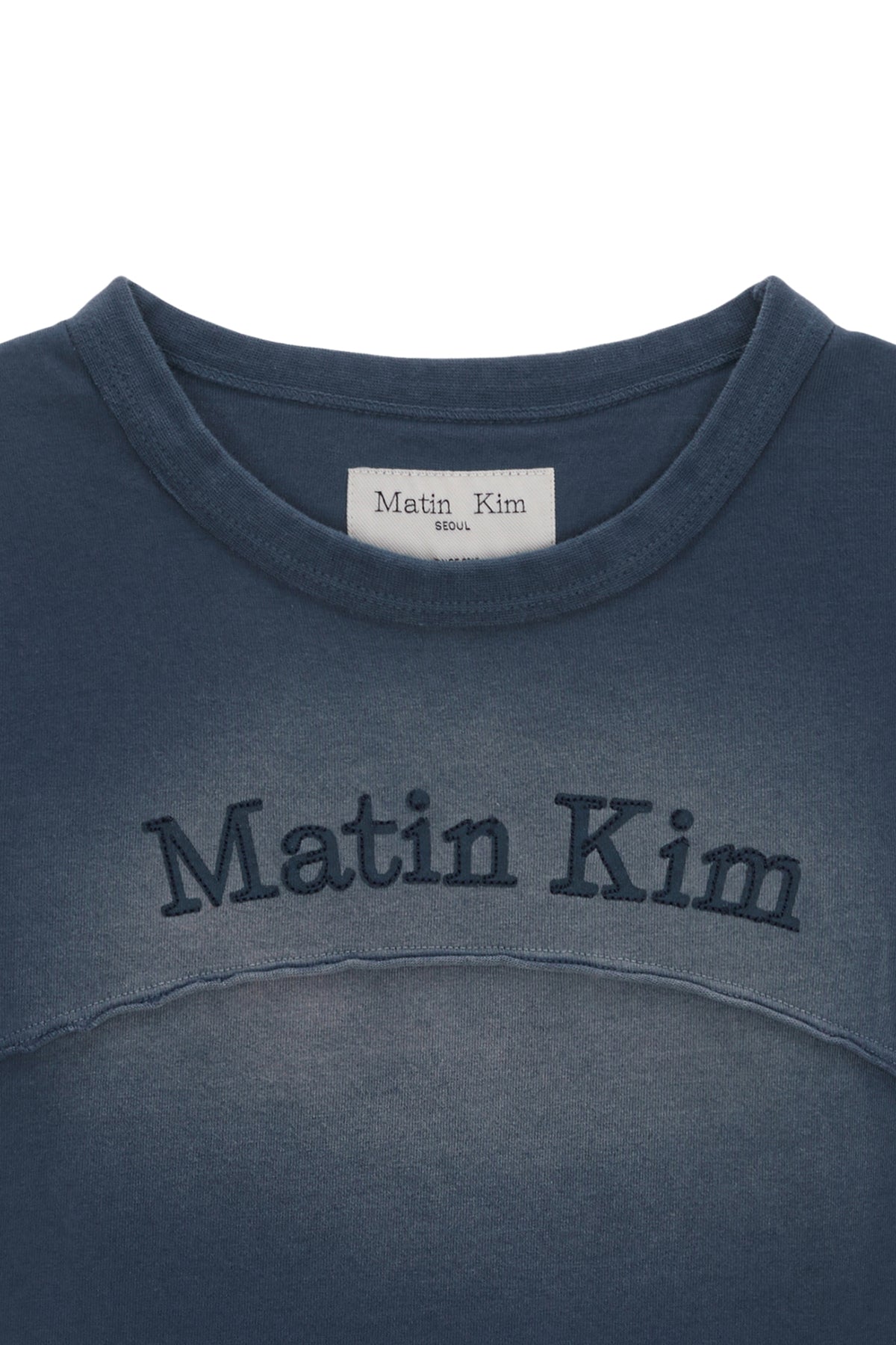 Matin Kim - Pigment Cut Out Logo Crop Top (Smoke Blue) product image 3 | TRAB K-Fashion Australia