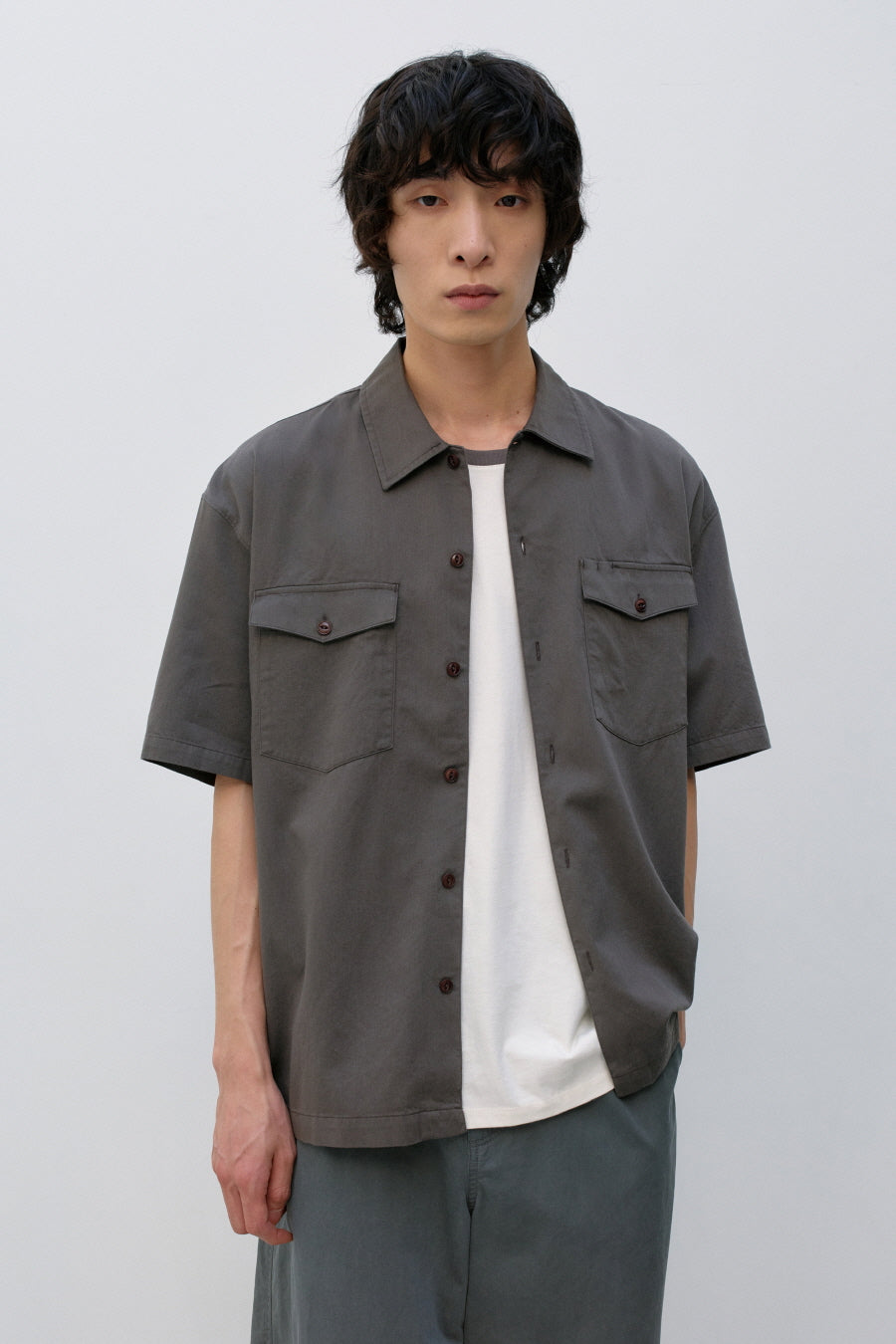 Insilence - Cotton Tencel Fatigue Shirt (Ash Brown) product image 2 | TRAB K-Fashion Australia