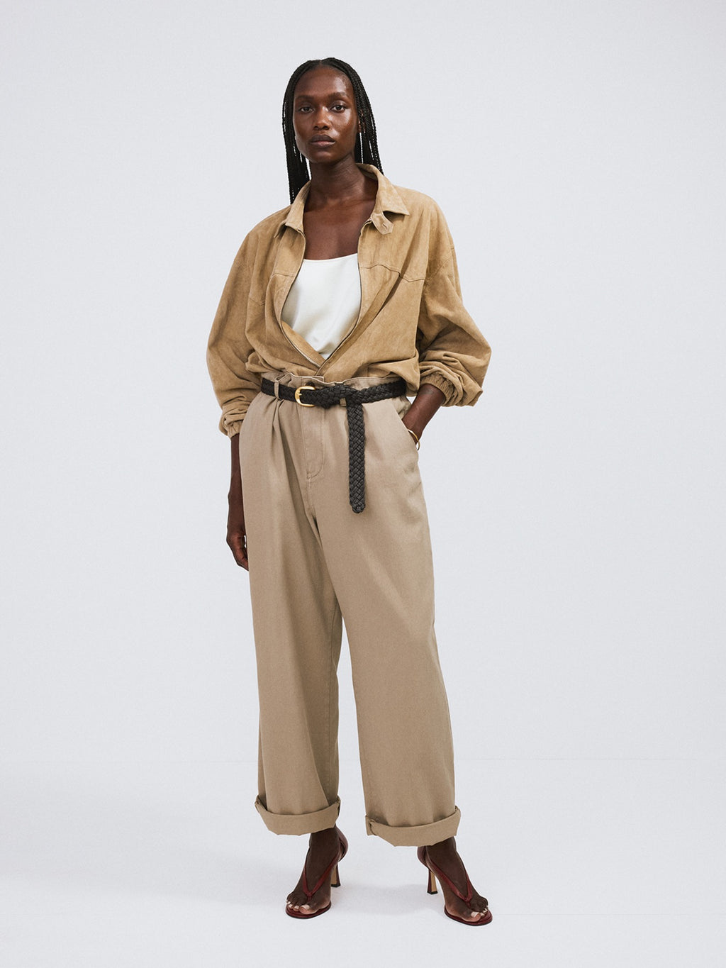 Recto - Banding Detail Wide Cotton Pants (Light Khaki) product image 1 | TRAB K-Fashion Australia