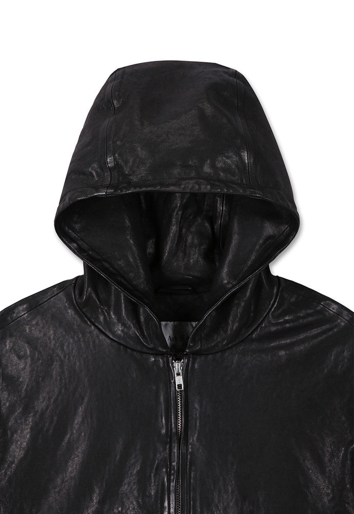 Art if acts - Washed Leather Hooded Zip-up Jacket (Black) product image 9 | TRAB K-Fashion Australia