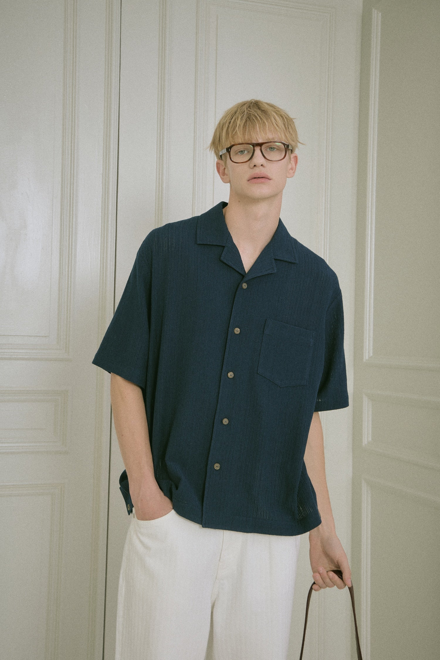 STU - Back Raglan Embo Stripe Shirt (Navy) product image 8 | TRAB K-Fashion Australia