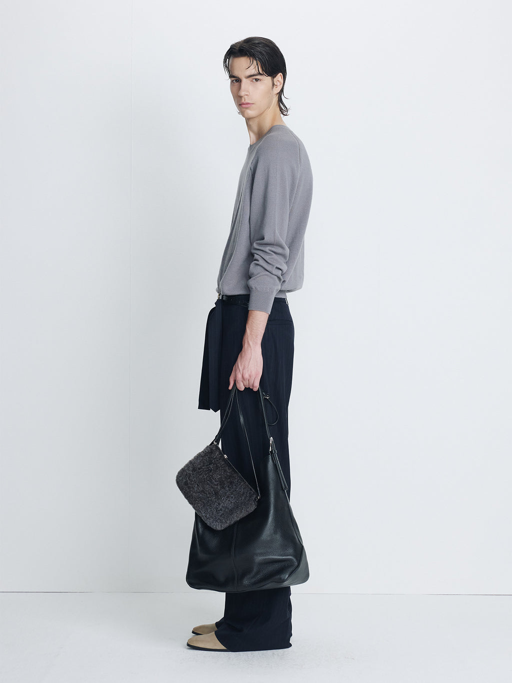 Tonywack - Pinstriped Wool Belted Trousers (Navy Pinstripe) product image 2 | TRAB K-Fashion Australia