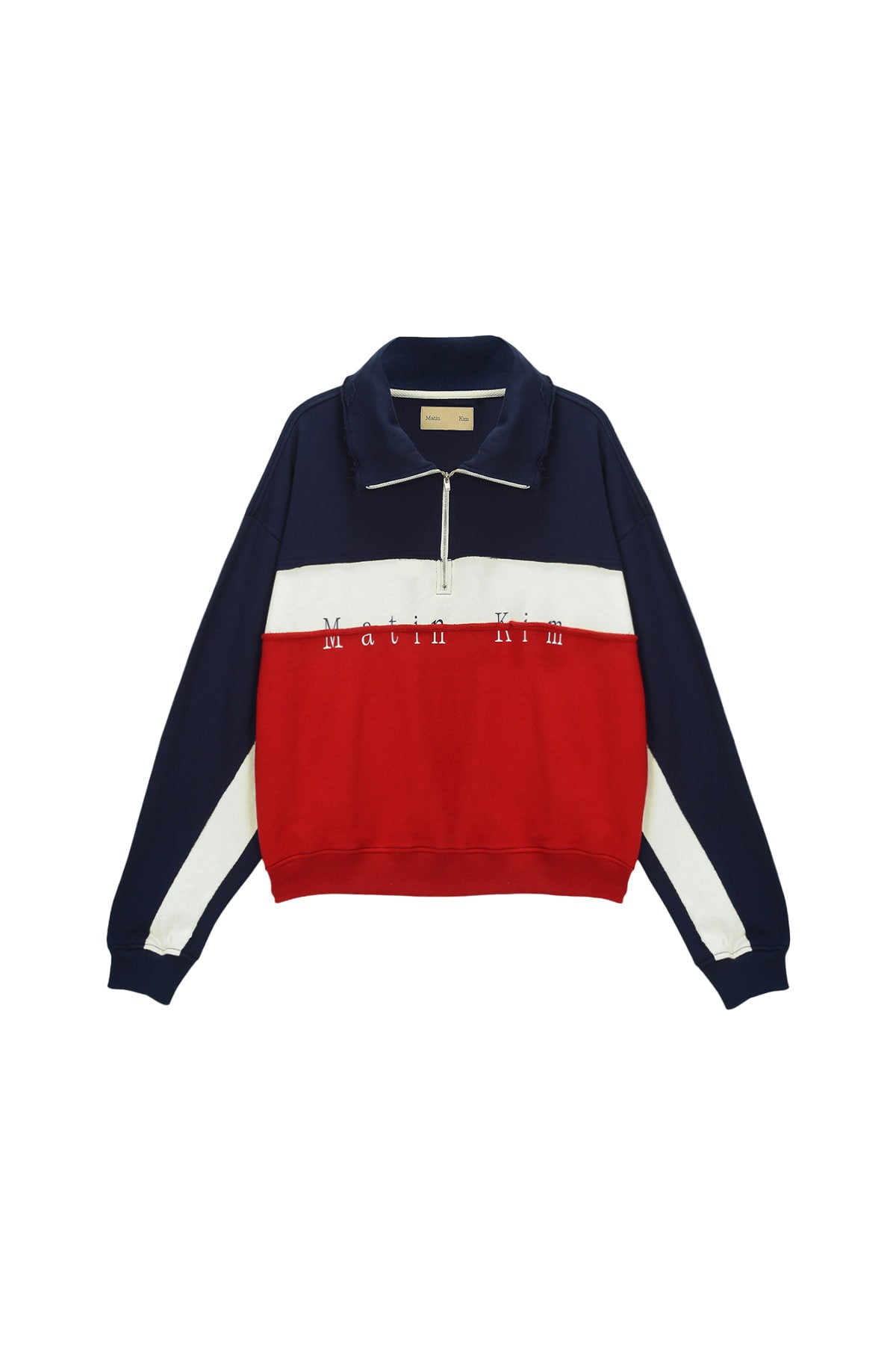 Matin Kim - Color Block Logo Half Zip Sweatshirt (Red) product image 1 | TRAB K-Fashion Australia