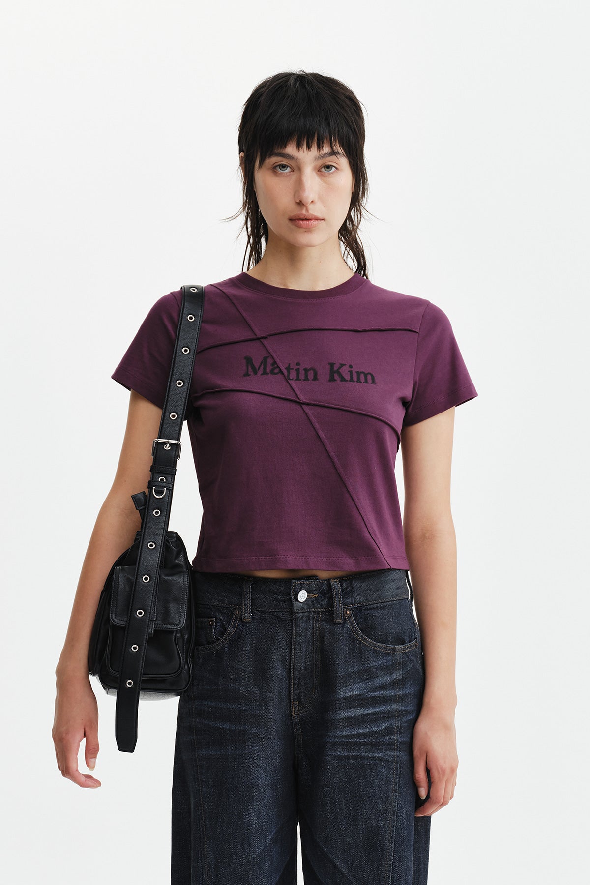 Matin Kim - Diagonal Cut Logo Crop Top (Purple) product image 11 | TRAB K-Fashion Australia